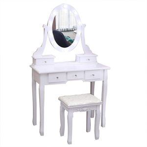 Modern Minimalist Dressing Table With Lighted <b>Mirror</b> White <b>Makeup</b> <b>Vanity</b> For Bedroom Adults - Product Image 3