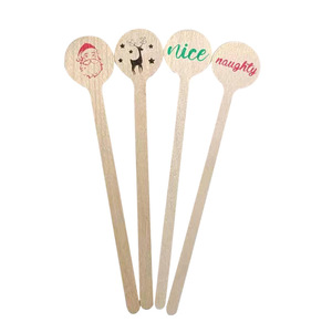 Bâtonnets à café jetables en bois, grande tête, en bouleau, pour cocktails, boissons de Noël, 100 pièces, simplicité moderne - Product Image 2