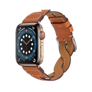Leyi-pulsera de reloj de cuero genuino <span class=keywords><strong>para</strong></span> apple iwatch 5 6 7 series, pulsera de repuesto tejida trenzada <span class=keywords><strong>para</strong></span> <span class=keywords><strong>Iphone</strong></span> - Product Image 2
