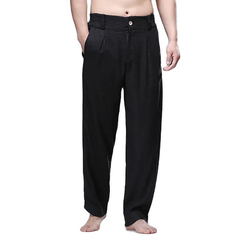 Pantalones informales transpirables para hombre, calzas clásicas ajustadas de negocios, de algodón y lino, informales
