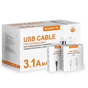 Somostel OEM tipo C cabo de carregador rápido para celular plano micro usb 3.1A cabo de dados de carregamento rápido tipo C para iphone 15 pro max