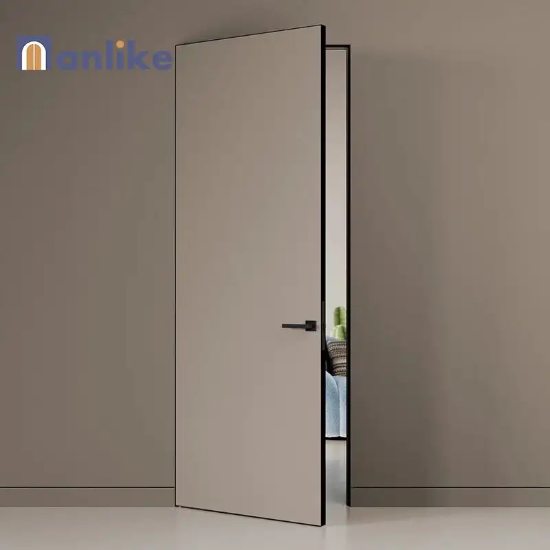 Porta interna de painel de madeira para sala interna personalizada estilo europeu, porta branca invisível escondida