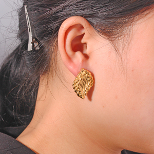 Custom Geometric Wheat <strong>Earrings</strong> for <strong>Women</strong> 18K Gold Plated Stainless Steel Vintage Textured <strong>Clip</strong> <strong>on</strong> Stud <strong>Earrings</strong> Jewelry - Product Image 2