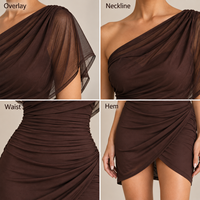 Robe Mini Femme en Gros, en Maille Transparente Froncée, Drapée, Asymétrique à Une Épaule, Col Cape, Ourlet Enveloppant, Moulante, pour Soirée et Cocktail