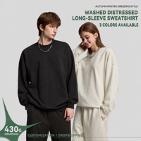 Sweat-shirt à col rond surdimensionné en molleton français lourd 430 GSM pour homme, vêtements streetwear vintage, fabricant