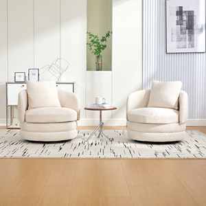 Fauteuil d'appoint moderne pivotant à 360° en chenille, rembourré, confortable, avec pieds en bois pour salon - Product Image 1