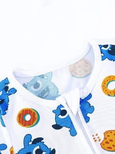 Combinaison pour bébé en fibre de bambou, imprimé monstre, manches courtes, fermeture éclair, douce, respirante, unisexe, printemps-été, 0-24 mois, personnalisable en gros - Product Image 3