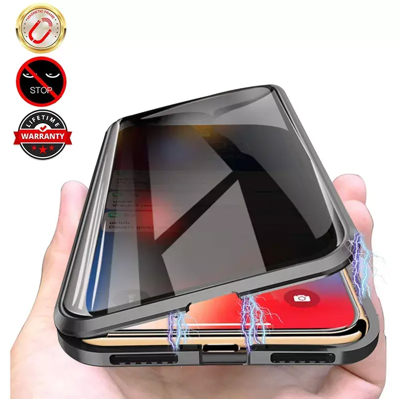 Mobile Casing 360 Double Tempered Glass Metal Protector Clear Privacy Screen Phone Case For Iphone 13 12 11 Pro Max