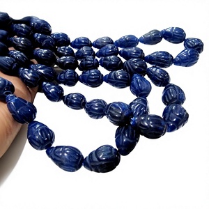 Sold Per 6 Loose Beads Best Quality Dyed Blue Sapphire Hand Carved Designer Size 10x14mm to 14x20mm Tear <b>Drop</b> Beads - Product Image 1