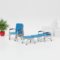 Lit d'accompagnement médical pliable Hochey avec structure en acier inoxydable et revêtement en PVC, mobilier hospitalier