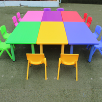 Tables et chaises en plastique pour enfants, forme carrée, design sécurisé, plusieurs couleurs, prix d'usine, personnalisables, réglables pour les repas scolaires