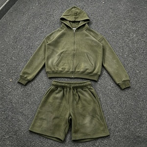 Unisex Casual Tracksuit Set Hooded Zipper Full Sleeve Solid Color Loose Fit 100% Cotton Autumn Wear - Product Image 1