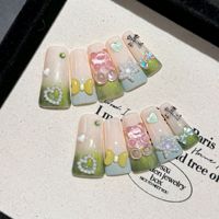 Ongles pressés faits à la main en forme de canard aux couleurs éblouissantes, 10 pièces, faux ongles pour les doigts, styles de design uniques