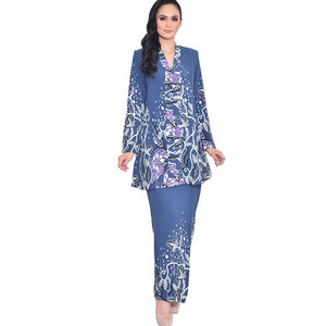 Nouvelle mode Baju Kurung <span class=keywords><strong>Pront</strong></span> à fleurs à manches longues Baju Kebaya Robe musulmane Vêtement islamique - Product Image 4
