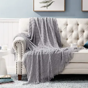 Оптовая продажа, плетеные 100% акриловые текстурированные однотонные домашние кресла, дивана, кровати, декоративные пледы