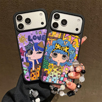 Coque de téléphone mignonne dégradée pour bébés filles, compatible iPhone 17 16 15 14 Pro Max, avec breloques, chaîne bouclée, papillon laser et dos doré arc-en-ciel