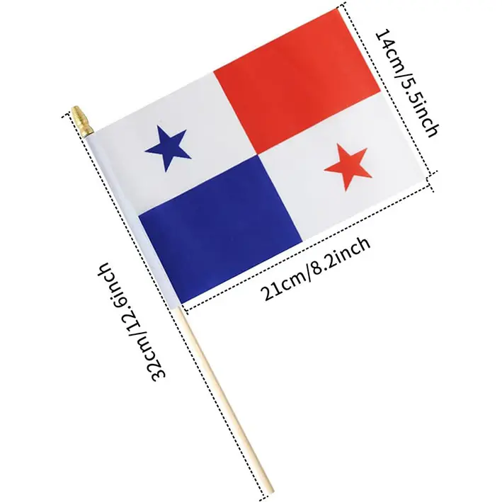 Fast Shipping Good Quality Custom Double Sided Printed Polyester Mini 14*21cm Panama Hand Held Waving Flags with Wooden Stick