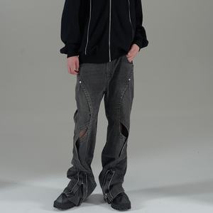 Nouveauté Jeans droits pour homme, style ample, denim délavé à l'acide, trous, coupe mi-lâche, style streetwear - Product Image 4