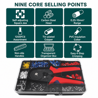 Kit de 1200 embouts de câblage de type E avec pince à sertir HSC8 6-4A, manchons de câblage 0,25-10 mm² AWG 23-7, pince à sertir pour bornes