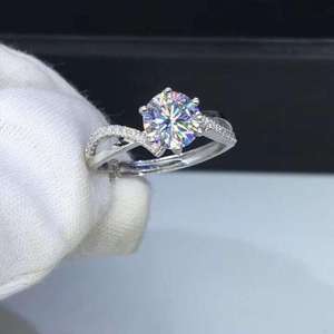 Anillo de compromiso para mujer F153, plata 925, circonita redonda con engaste pavé, banda de joyería fina para propuesta de matrimonio - Product Image 2