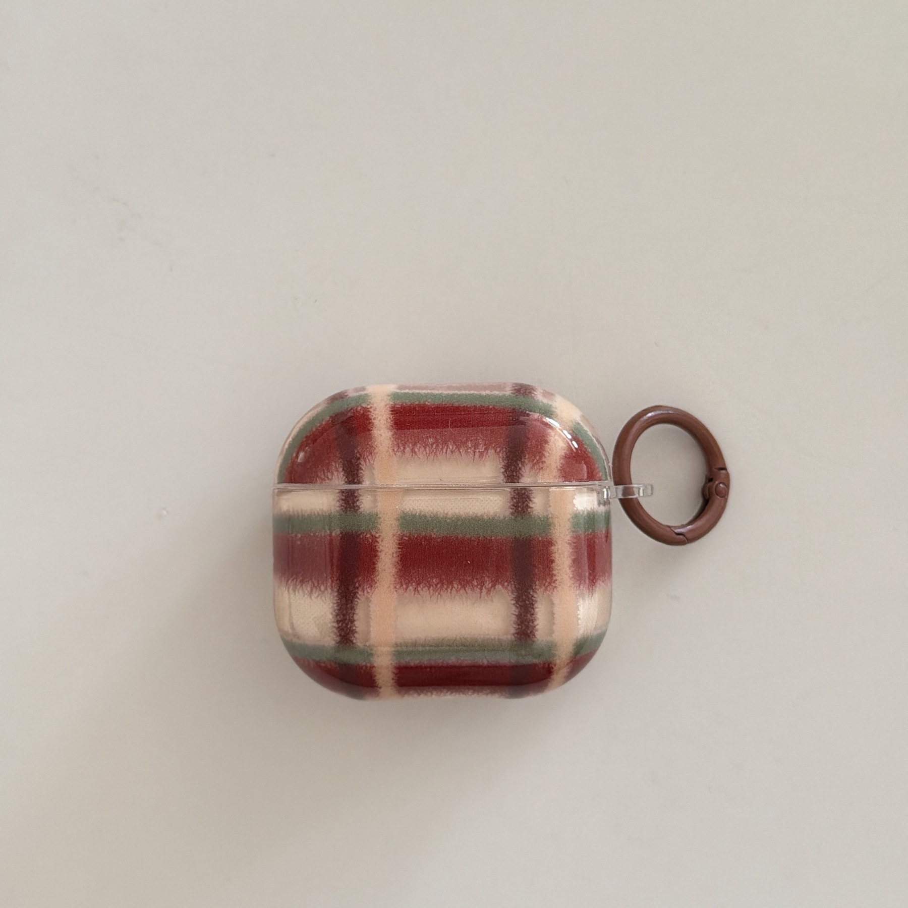 Brown and red plaid, brown ring