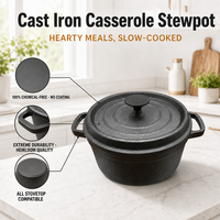 ZES Promotion : Marmite en fonte 24 cm avec couvercle, 4 L, pour cuisson à l'huile végétale, casserole à soupe pour cuisinière à gaz et à induction, faitout sain