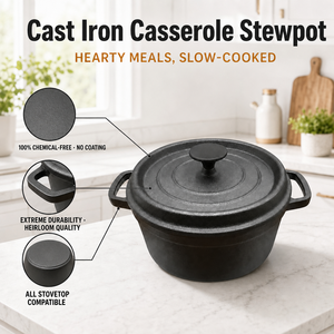 ZES Promotion : Marmite en fonte 24 cm avec couvercle, 4 L, pour cuisson à l'huile végétale, casserole à soupe pour cuisinière à gaz et à induction, <span class=keywords><strong>faitout</strong></span> sain - Product Image 1