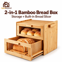 Boîte à pain en bambou 2-en-1 avec trancheuse intégrée et tiroir coulissant, plateau à miettes sans BPA pour comptoir de cuisine - Vente en gros