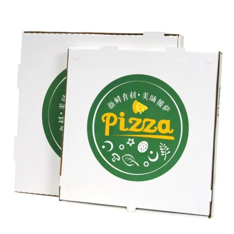 Trắng 14 inch phân hủy sinh học bánh pizza bao bì carton cấp thực phẩm hình chữ nhật tùy chỉnh in hộp bánh pizza