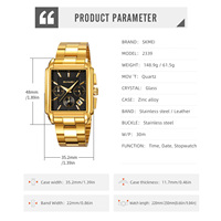 Reloj Skmei 2339 de Acero Inoxidable para Hombre, Diseño Cuadrado Dorado de Lujo, Reloj de Cuarzo de Moda para Negocios, con Logotipo Personalizado