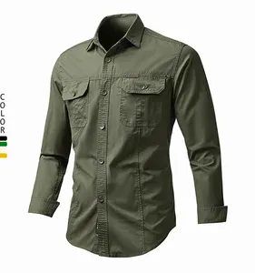 OEM Streetwear 100 Cotton Shirt With Long Sleeve Men Custom Army Green Shirt Work Shirt