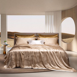 Top Luxe Champagne Zijde Dekbed Dekbedovertrek Dubbel Laken Kingsize Beddengoed Set Groothandel