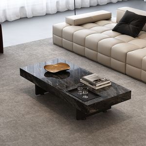 Mesa de Centro Moderna de Estilo Italiano con Marco de Madera Minimalista de Lujo, con Tapa de Mármol y Almacenamiento para Salas de Estar Pequeñas - Product Image 4