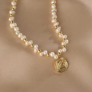 Collar de Perlas de Agua Dulce Naturales de Oro de 14K WENCHI para Mujer, Cadena de Clavícula Irregular Vintage con Turquesa Chapada en Rodio - Product Image 6