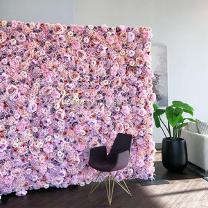 KL-WA27 Wholesale Wedding Artificial Roll up Flower Wall Panel Silk <b>Rose</b> Flower Wall Backdrop 8ft X 8ft Decoration - Product Image 2