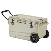 Glacière rotomoulée à roulettes de 45 L avec porte-gobelets, en LLDPE, isolée, pour le camping, la pêche et les activités de plein air