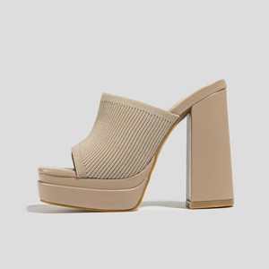 Nouvelles Chaussures Femme en Tricot Couleur Abricot, Style Plateforme à Talons Épais, Tailles 35-42, Chaussons Tendance pour Femmes - Product Image 4