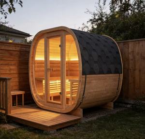 Sauna extérieur en bois massif au design durable pour 4 personnes, pour une thérapie des tissus profonds, écologique et revitalisant - Product Image 1
