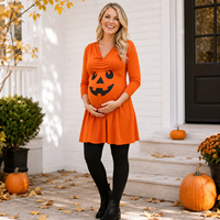 Robe de maternité d'Halloween en gros d'usine, imprimé citrouille, manches longues, 100% coton, longueur ras du sol, été, OEM ODM