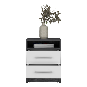Nightstand Cartiz Two <b>Drawers</b> Smokey Oak White Finish Bedroom <b>Storage</b> - Product Image 5