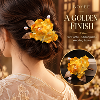 Nouvelle épingle à cheveux en velours faite à la main, représentant un patrimoine culturel immatériel, style chinois, pivoine jaune, accessoire pour cheveux pour femmes