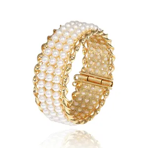 Pulsera de lujo de perlas Tahitianas para mujer, brazalete grueso multicapa, de oro