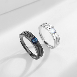 Angel And Demon <b>Couple</b> <b>Rings</b> Black White Vintage Glass Moonstone Open <b>Ring</b> <b>For</b> Engagement Unisex Jewelry - Product Image 3