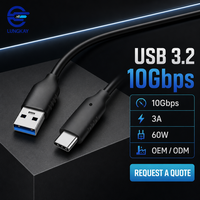 LUNG KAY Memproduksi Kabel Data Pengisian Cepat USB 3.2 10Gbps 3A 60W USB a ke C untuk Ponsel PC Hard Drive Mobil Kustom OEM ODM