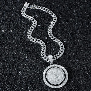 Colgante de moneda mexicana de 50 pesos giratorio con diamantes de imitación estilo Punk para hombre con cadena de Hip Hop collar de cadenas de moda - Product Image 3