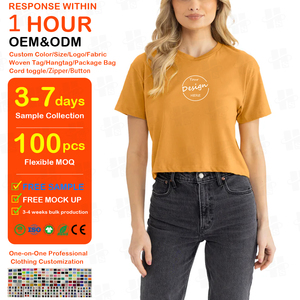 Summer Custom High Quality Women's Cotton Spandex Blend Breathable Tshirt Solid Color Loose Fit Casual <b>Crop</b> <b>Top</b> Tshirt - Product Image 1