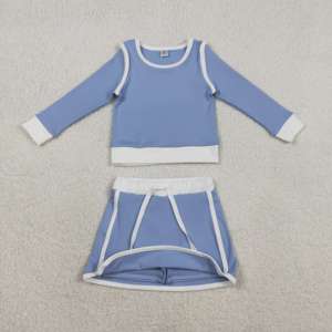 Tenue de sport RTS pour petites filles, imprimé bleu, chemise décontractée respirante en coton et élasthanne, jupe-short doublée, idéale pour le tennis - Product Image 2