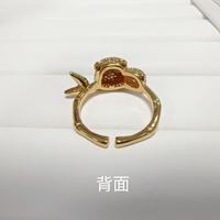 Bague ouverte en cuivre incrustée de zircon motif feuille de bambou et panda mignon – Cadeau exquis et délicat pour femme, accessoire chic pour le bureau
