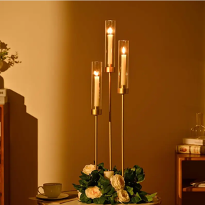 3 teste 78cm oro metallo portacandele supporto fiore decorazione matrimonio tavolo centrotavola matrimonio candelabri festa decorazione per la casa - Product Image 3