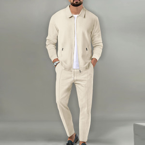 Ensemble de vêtements pour homme tendance automne, style streetwear décontracté, veste blanche à manches longues de couleur unie, pantalon cargo, ensemble <span class=keywords><strong>2</strong></span> pièces pour homme - Product Image 2